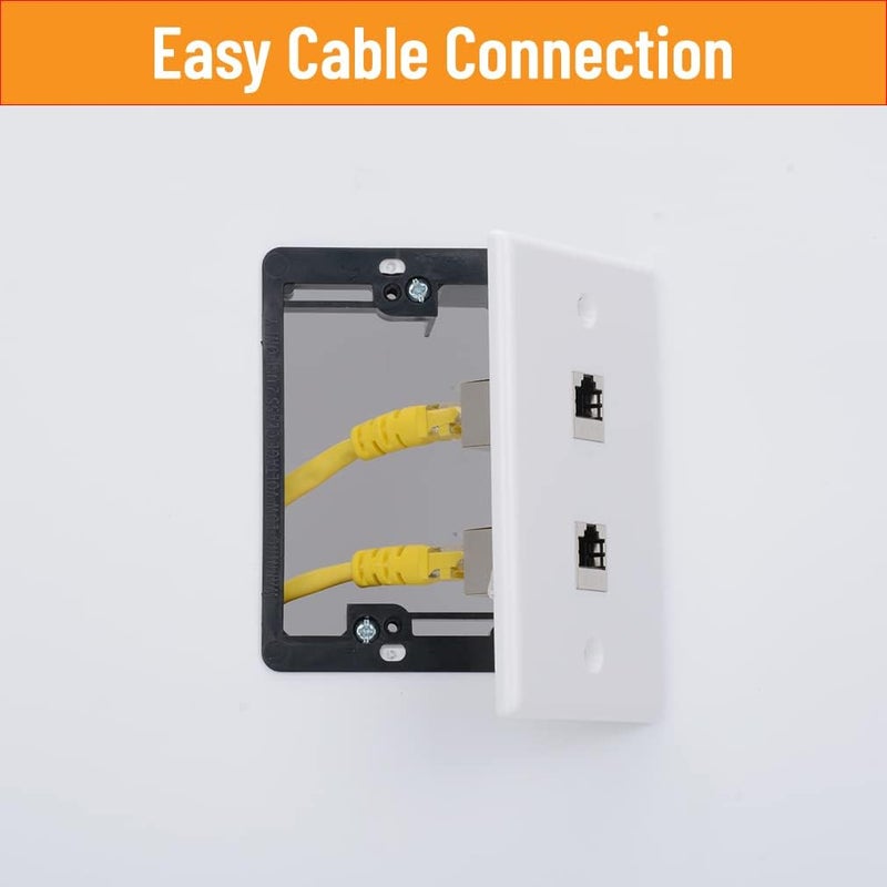 YOEMELY RJ45 Wall Plate 2 Port, Single Gang Cat7 Wall Plate with Metal Shielded Cat 7 Ethernet Coupler, 1 Gang Low Voltage Mounting Bracket for Networking Cables (White, 2 Pack) - Image 3